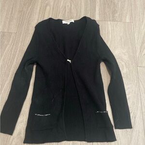 Vintage y2k Elegant Black Cardigan with Embellished Pockets
